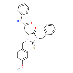 ChemSpider 2D Image | 2-[1-Benzyl-3-(4-methoxybenzyl)-5-oxo-2-thioxo-4-imidazolidinyl]-N-phenylacetamide | C26H25N3O3S