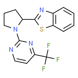 ChemSpider 2D Image | 2-{1-[4-(Trifluoromethyl)-2-pyrimidinyl]-2-pyrrolidinyl}-1,3-benzothiazole | C16H13F3N4S