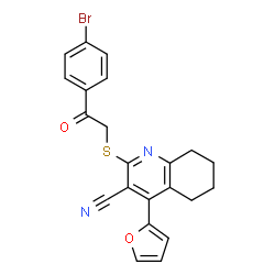 ChemSpider 2D Image | 2-{[2-(4-Bromophenyl)-2-oxoethyl]sulfanyl}-4-(2-furyl)-5,6,7,8-tetrahydro-3-quinolinecarbonitrile | C22H17BrN2O2S