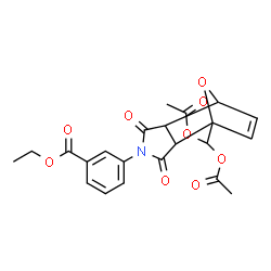 ChemSpider 2D Image | Ethyl 3-[1-(diacetoxymethyl)-3,5-dioxo-10-oxa-4-azatricyclo[5.2.1.0~2,6~]dec-8-en-4-yl]benzoate | C22H21NO9