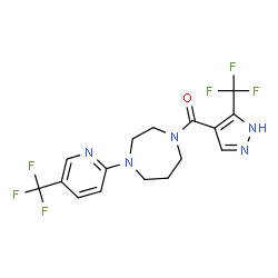 ChemSpider 2D Image | [5-(Trifluoromethyl)-1H-pyrazol-4-yl]{4-[5-(trifluoromethyl)-2-pyridinyl]-1,4-diazepan-1-yl}methanone | C16H15F6N5O