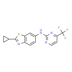 ChemSpider 2D Image | 2-Cyclopropyl-N-[4-(trifluoromethyl)-2-pyrimidinyl]-1,3-benzothiazol-6-amine | C15H11F3N4S