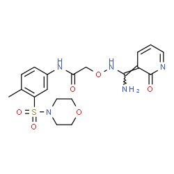 ChemSpider 2D Image | 2-({[(E)-Amino(2-oxo-3(2H)-pyridinylidene)methyl]amino}oxy)-N-[4-methyl-3-(4-morpholinylsulfonyl)phenyl]acetamide | C19H23N5O6S