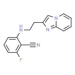 ChemSpider 2D Image | 2-Fluoro-6-{[2-(imidazo[1,2-a]pyridin-2-yl)ethyl]amino}benzonitrile | C16H13FN4