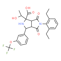 ChemSpider 2D Image | 5-(2,6-Diethylphenyl)-1-(1-hydroxyethyl)-4,6-dioxo-3-[3-(trifluoromethoxy)phenyl]octahydropyrrolo[3,4-c]pyrrole-1-carboxylic acid | C26H27F3N2O6