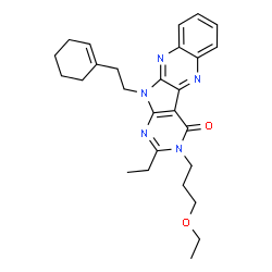 ChemSpider 2D Image | 11-[2-(1-Cyclohexen-1-yl)ethyl]-3-(3-ethoxypropyl)-2-ethyl-3,11-dihydro-4H-pyrimido[5',4':4,5]pyrrolo[2,3-b]quinoxalin-4-one | C27H33N5O2