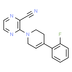 ChemSpider 2D Image | 3-[4-(2-Fluorophenyl)-3,6-dihydro-1(2H)-pyridinyl]-2-pyrazinecarbonitrile | C16H13FN4