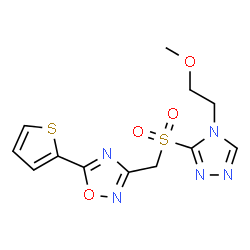 ChemSpider 2D Image | 3-({[4-(2-Methoxyethyl)-4H-1,2,4-triazol-3-yl]sulfonyl}methyl)-5-(2-thienyl)-1,2,4-oxadiazole | C12H13N5O4S2