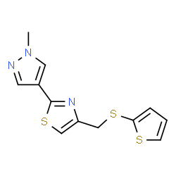 ChemSpider 2D Image | 2-(1-Methyl-1H-pyrazol-4-yl)-4-[(2-thienylsulfanyl)methyl]-1,3-thiazole | C12H11N3S3