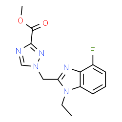 ChemSpider 2D Image | Methyl 1-[(1-ethyl-4-fluoro-1H-benzimidazol-2-yl)methyl]-1H-1,2,4-triazole-3-carboxylate | C14H14FN5O2