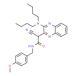 ChemSpider 2D Image | 2-Cyano-2-[3-(dibutylamino)-2-quinoxalinyl]-N-(4-methoxybenzyl)acetamide | C27H33N5O2