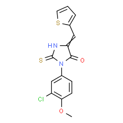 ChemSpider 2D Image | 3-(3-Chloro-4-methoxyphenyl)-5-(2-thienylmethylene)-2-thioxo-4-imidazolidinone | C15H11ClN2O2S2