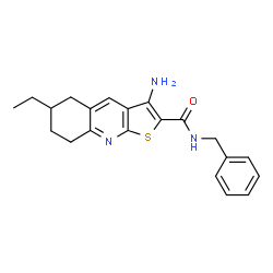 ChemSpider 2D Image | 3-Amino-N-benzyl-6-ethyl-5,6,7,8-tetrahydrothieno[2,3-b]quinoline-2-carboxamide | C21H23N3OS