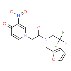 ChemSpider 2D Image | N-(2-Furylmethyl)-2-(3-nitro-4-oxo-1(4H)-pyridinyl)-N-(2,2,2-trifluoroethyl)acetamide | C14H12F3N3O5