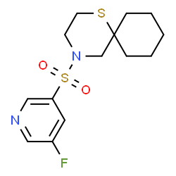 ChemSpider 2D Image | 4-[(5-Fluoro-3-pyridinyl)sulfonyl]-1-thia-4-azaspiro[5.5]undecane | C14H19FN2O2S2