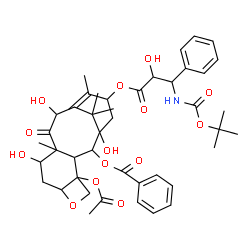 ChemSpider 2D Image | 4-Acetoxy-1,7,10-trihydroxy-13-{[2-hydroxy-3-({[(2-methyl-2-propanyl)oxy]carbonyl}amino)-3-phenylpropanoyl]oxy}-9-oxo-5,20-epoxytax-11-en-2-yl benzoate | C43H53NO14
