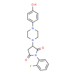 ChemSpider 2D Image | 1-(2-Fluorophenyl)-3-[4-(4-hydroxyphenyl)-1-piperazinyl]-2,5-pyrrolidinedione | C20H20FN3O3