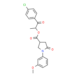 ChemSpider 2D Image | 1-(4-Chlorophenyl)-1-oxo-2-propanyl 1-(3-methoxyphenyl)-5-oxo-3-pyrrolidinecarboxylate | C21H20ClNO5