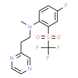 ChemSpider 2D Image | 4-Fluoro-N-methyl-N-[2-(2-pyrazinyl)ethyl]-2-[(trifluoromethyl)sulfonyl]aniline | C14H13F4N3O2S
