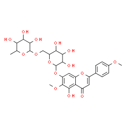 ChemSpider 2D Image | 5-Hydroxy-6-methoxy-2-(4-methoxyphenyl)-4-oxo-4H-chromen-7-yl 6-O-(6-deoxyhexopyranosyl)hexopyranoside | C29H34O15