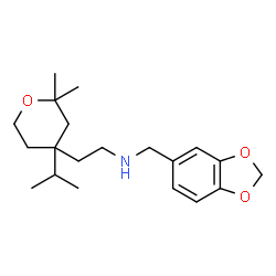 ChemSpider 2D Image | N-(1,3-Benzodioxol-5-ylmethyl)-2-(4-isopropyl-2,2-dimethyltetrahydro-2H-pyran-4-yl)ethanamine | C20H31NO3