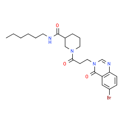 ChemSpider 2D Image | 1-[3-(6-Bromo-4-oxo-3(4H)-quinazolinyl)propanoyl]-N-hexyl-3-piperidinecarboxamide | C23H31BrN4O3