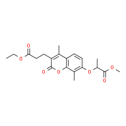 ChemSpider 2D Image | Methyl 2-{[3-(3-ethoxy-3-oxopropyl)-4,8-dimethyl-2-oxo-2H-chromen-7-yl]oxy}propanoate | C20H24O7