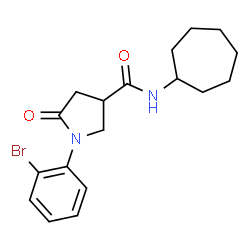 ChemSpider 2D Image | 1-(2-Bromophenyl)-N-cycloheptyl-5-oxo-3-pyrrolidinecarboxamide | C18H23BrN2O2