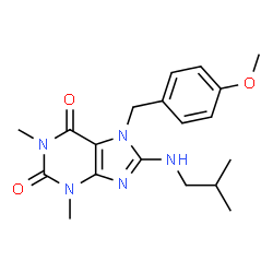ChemSpider 2D Image | 8-(Isobutylamino)-7-(4-methoxybenzyl)-1,3-dimethyl-3,7-dihydro-1H-purine-2,6-dione | C19H25N5O3