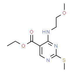 ChemSpider 2D Image | Ethyl 4-[(2-methoxyethyl)amino]-2-(methylsulfanyl)-5-pyrimidinecarboxylate | C11H17N3O3S