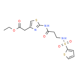 ChemSpider 2D Image | Ethyl (2-{[N-(2-thienylsulfonyl)-beta-alanyl]amino}-1,3-thiazol-4-yl)acetate | C14H17N3O5S3