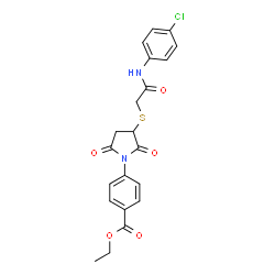 ChemSpider 2D Image | ethyl 4-[3-({[(4-chlorophenyl)carbamoyl]methyl}sulfanyl)-2,5-dioxopyrrolidin-1-yl]benzoate | C21H19ClN2O5S