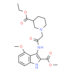 ChemSpider 2D Image | Methyl 3-({[3-(ethoxycarbonyl)-1-piperidinyl]acetyl}amino)-4-methoxy-1H-indole-2-carboxylate | C21H27N3O6