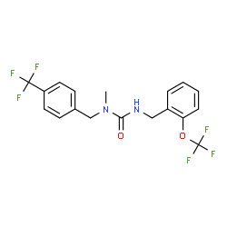 ChemSpider 2D Image | 1-Methyl-3-[2-(trifluoromethoxy)benzyl]-1-[4-(trifluoromethyl)benzyl]urea | C18H16F6N2O2