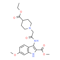 ChemSpider 2D Image | Methyl 3-({[4-(ethoxycarbonyl)-1-piperidinyl]acetyl}amino)-6-methoxy-1H-indole-2-carboxylate | C21H27N3O6