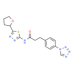 ChemSpider 2D Image | N-[5-(Tetrahydro-2-furanyl)-1,3,4-thiadiazol-2-yl]-3-[4-(1H-tetrazol-1-yl)phenyl]propanamide | C16H17N7O2S
