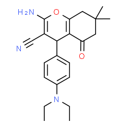 ChemSpider 2D Image | 2-Amino-4-[4-(diethylamino)phenyl]-7,7-dimethyl-5-oxo-5,6,7,8-tetrahydro-4H-chromene-3-carbonitrile | C22H27N3O2