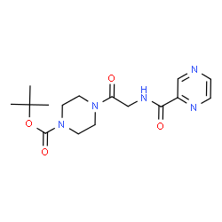 ChemSpider 2D Image | 2-Methyl-2-propanyl 4-[N-(2-pyrazinylcarbonyl)glycyl]-1-piperazinecarboxylate | C16H23N5O4