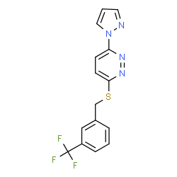ChemSpider 2D Image | 3-(1H-Pyrazol-1-yl)-6-{[3-(trifluoromethyl)benzyl]sulfanyl}pyridazine | C15H11F3N4S