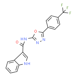 ChemSpider 2D Image | N-{5-[4-(Trifluoromethyl)phenyl]-1,3,4-oxadiazol-2-yl}-1H-indole-3-carboxamide | C18H11F3N4O2