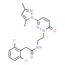 ChemSpider 2D Image | 2-(2-Chloro-6-fluorophenyl)-N-{2-[3-(3,5-dimethyl-1H-pyrazol-1-yl)-6-oxo-1(6H)-pyridazinyl]ethyl}acetamide | C19H19ClFN5O2