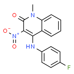 ChemSpider 2D Image | 4-[(4-Fluorophenyl)amino]-1-methyl-3-nitro-2(1H)-quinolinone | C16H12FN3O3
