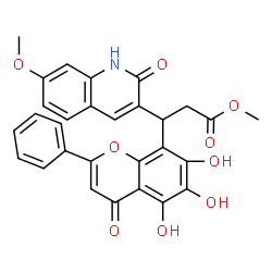 ChemSpider 2D Image | Methyl 3-(7-methoxy-2-oxo-1,2-dihydro-3-quinolinyl)-3-(5,6,7-trihydroxy-4-oxo-2-phenyl-4H-chromen-8-yl)propanoate | C29H23NO9
