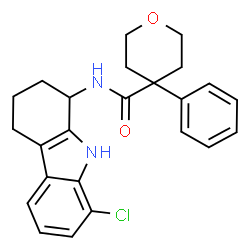 ChemSpider 2D Image | N-(8-Chloro-2,3,4,9-tetrahydro-1H-carbazol-1-yl)-4-phenyltetrahydro-2H-pyran-4-carboxamide | C24H25ClN2O2