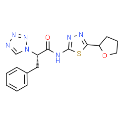 ChemSpider 2D Image | (2S)-3-Phenyl-N-[5-(tetrahydro-2-furanyl)-1,3,4-thiadiazol-2-yl]-2-(1H-tetrazol-1-yl)propanamide | C16H17N7O2S