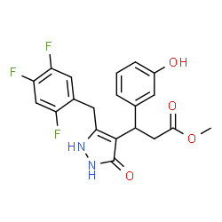 ChemSpider 2D Image | Methyl 3-(3-hydroxyphenyl)-3-[3-oxo-5-(2,4,5-trifluorobenzyl)-2,3-dihydro-1H-pyrazol-4-yl]propanoate | C20H17F3N2O4