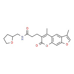 ChemSpider 2D Image | 3-(3,5-Dimethyl-7-oxo-7H-furo[3,2-g]chromen-6-yl)-N-(tetrahydro-2-furanylmethyl)propanamide | C21H23NO5