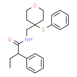 ChemSpider 2D Image | 2-Phenyl-N-{[4-(phenylsulfanyl)tetrahydro-2H-pyran-4-yl]methyl}butanamide | C22H27NO2S