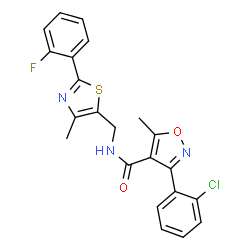 ChemSpider 2D Image | 3-(2-Chlorophenyl)-N-{[2-(2-fluorophenyl)-4-methyl-1,3-thiazol-5-yl]methyl}-5-methyl-1,2-oxazole-4-carboxamide | C22H17ClFN3O2S