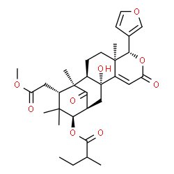 ChemSpider 2D Image | (1S,2R,5R,6R,11R,13S,14R,16S)-6-(3-Furyl)-11-hydroxy-16-(2-methoxy-2-oxoethyl)-1,5,15,15-tetramethyl-8,17-dioxo-7-oxatetracyclo[11.3.1.0~2,11~.0~5,10~]heptadec-9-en-14-yl 2-methylbutanoate | C32H42O9